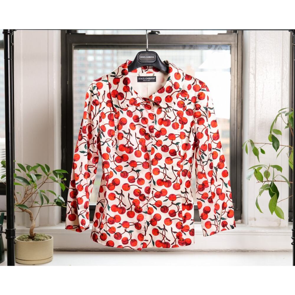 Dolce & Gabbana Vintage Red Cherry Print Silk Windbreaker Jacket (IT38)